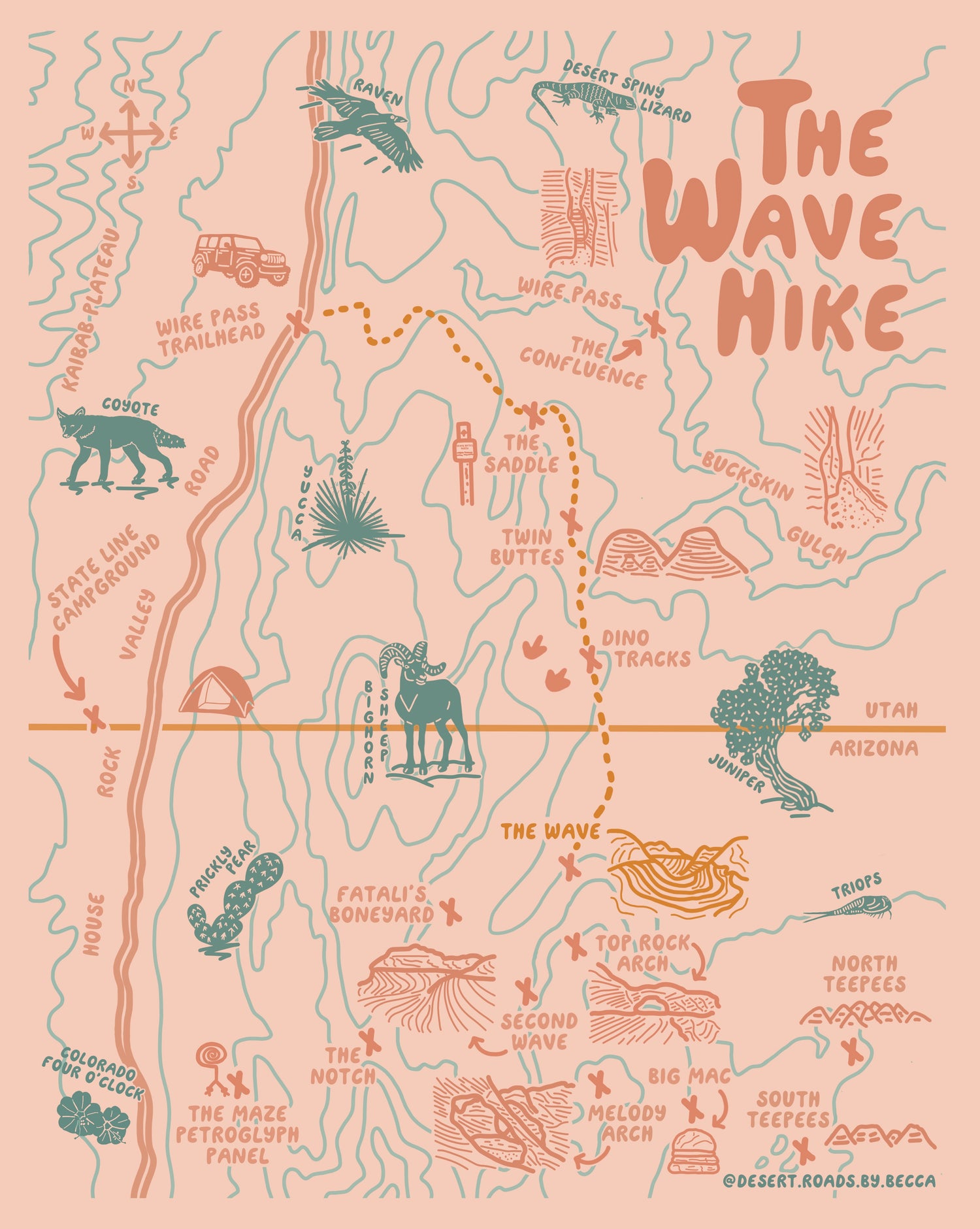 Large 11 x 14 Small 8.5 x 11 The Wave hike Vermillion Cliffs North Coyote Buttes print poster 