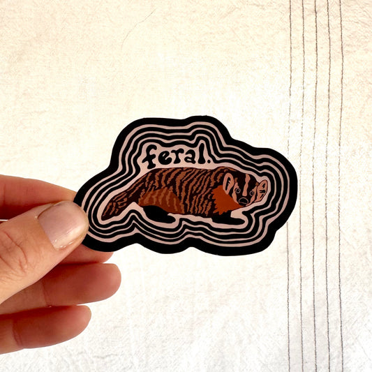 “Feral” badger vinyl sticker