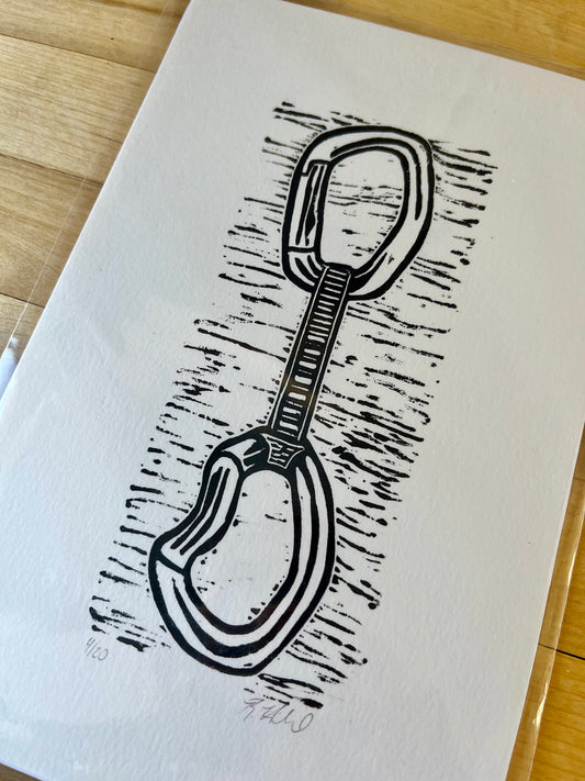 Handprinted Quickdraw Rock Climbing Print